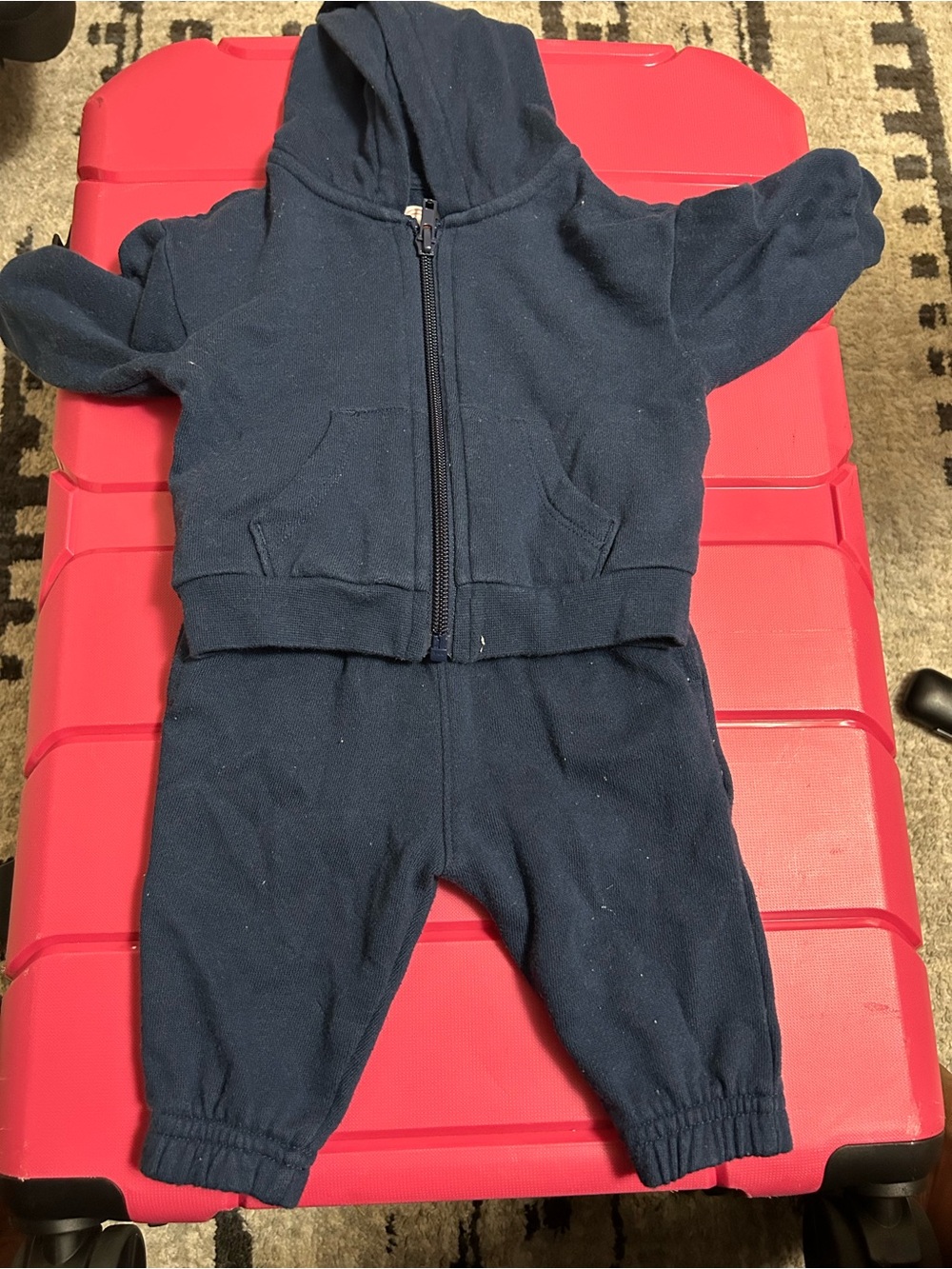 Baby Navy Blue Hooded Zip Sweatshirt and Jogger Set